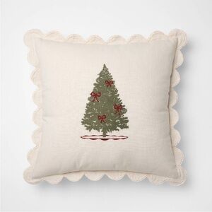 20”x20” Embroidered Tree and Scalloped Edge Pillow - Threshold with Studio McGee